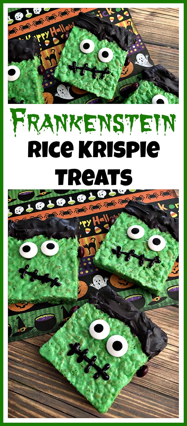 These Frankenstein Rice Krispie Treats are easy and delicious Halloween party desserts! They're also fun treats to make with kids!