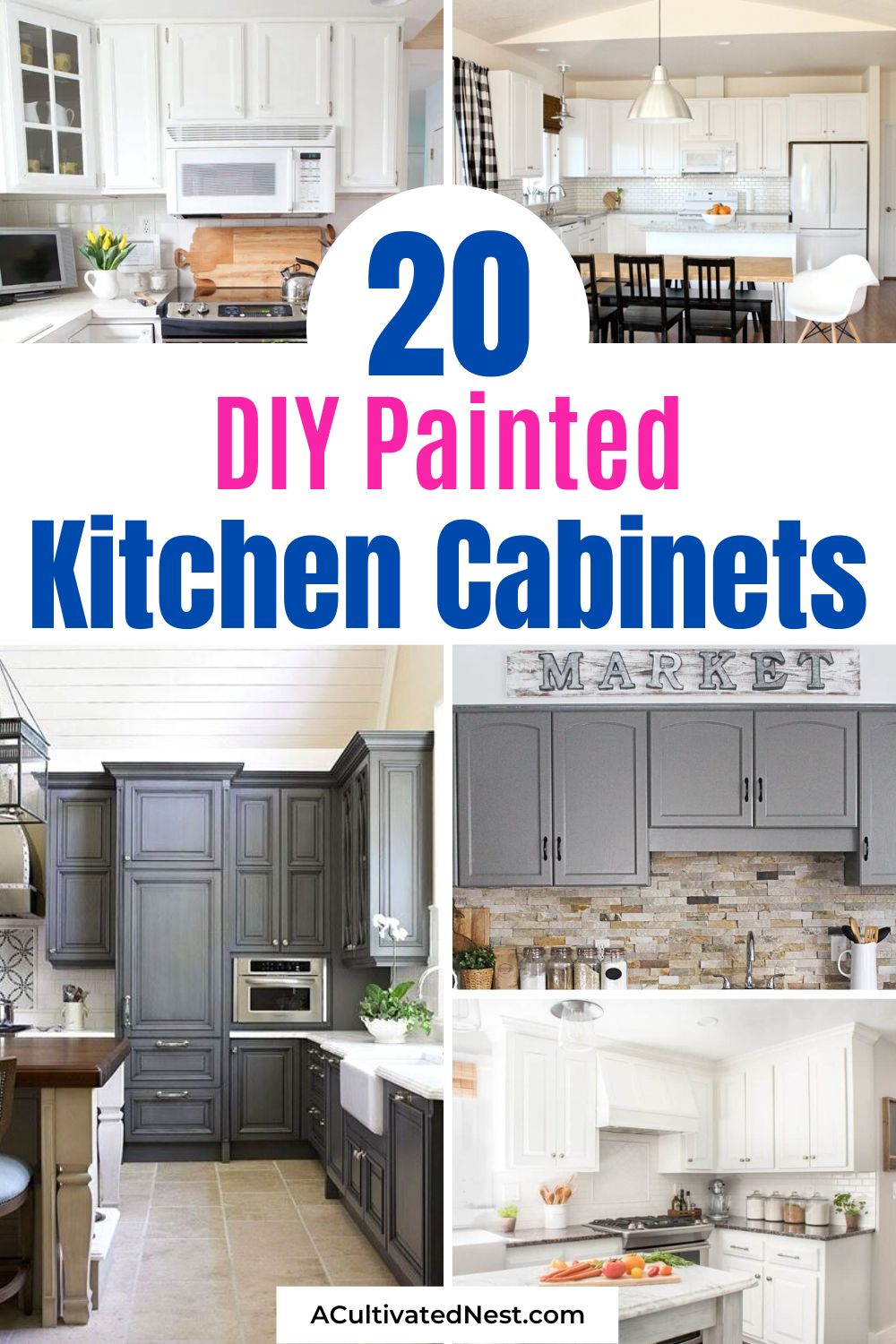 20 DIY Painted Kitchen Cabinet Ideas- If you want to update your kitchen on a budget, you'll love these inexpensive DIY painted kitchen cabinet ideas! | how to paint kitchen cabinets, #diyProjects #kitchenDIY #DIY #kitchenCabinets #ACultivatedNest