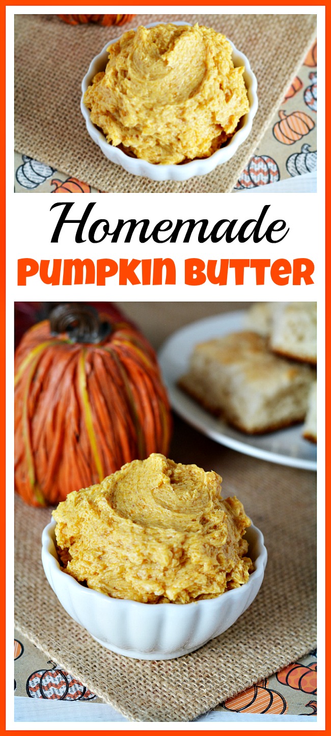 Why use boring regular butter when you can use this delicious fall-flavored homemade pumpkin butter! It only takes 4 ingredients and a few minutes to make!