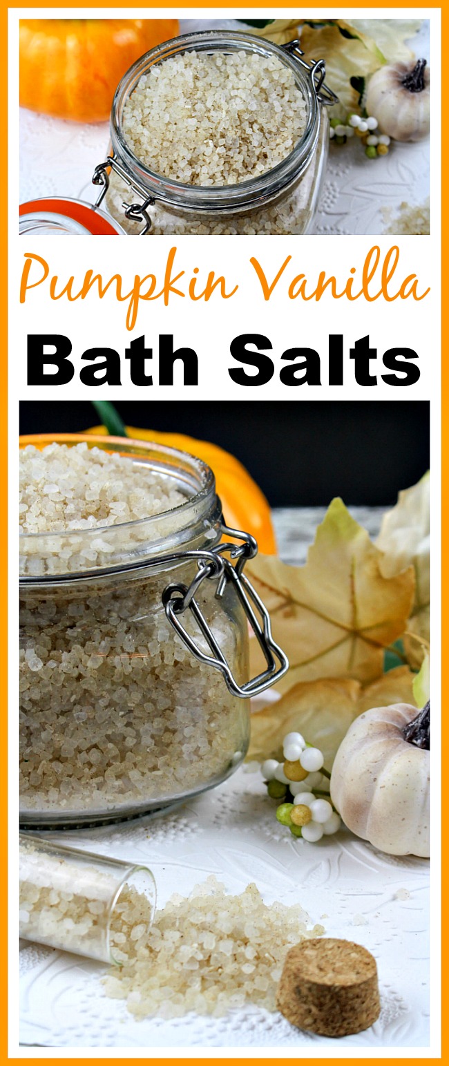 These pumpkin vanilla bath salts help relax tired muscles, and they have a great fall smell, too! Add them to a hot bath and you'll be relaxed in minutes!