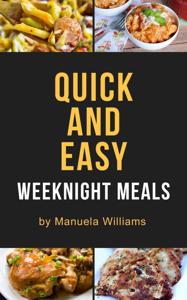 Quick and easy weeknight meals have never been easier to manage! Stop spending time scouring the web for weeknight dinner ideas, and check out these fast, easy, kid-friendly, and delicious recipes that the entire family will love. | book, ebook, Kindle book, cook book, recipe book, kid-friendly dinners, easy dinner ideas, #recipes