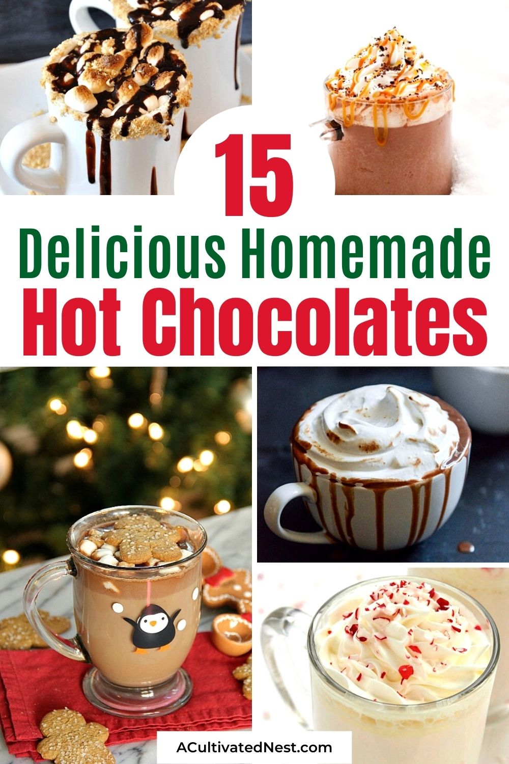 15 Delicious Homemade Hot Chocolates- This winter, don't drink plain hot chocolate. Instead, try something new and delicious with one of these homemade hot chocolate recipes! There are so many tasty ways to make hot cocoa at home! | #drinkRecipes #hotChocolate #hotCocoaRecipes #hotDrinkRecipes #ACultivatedNest