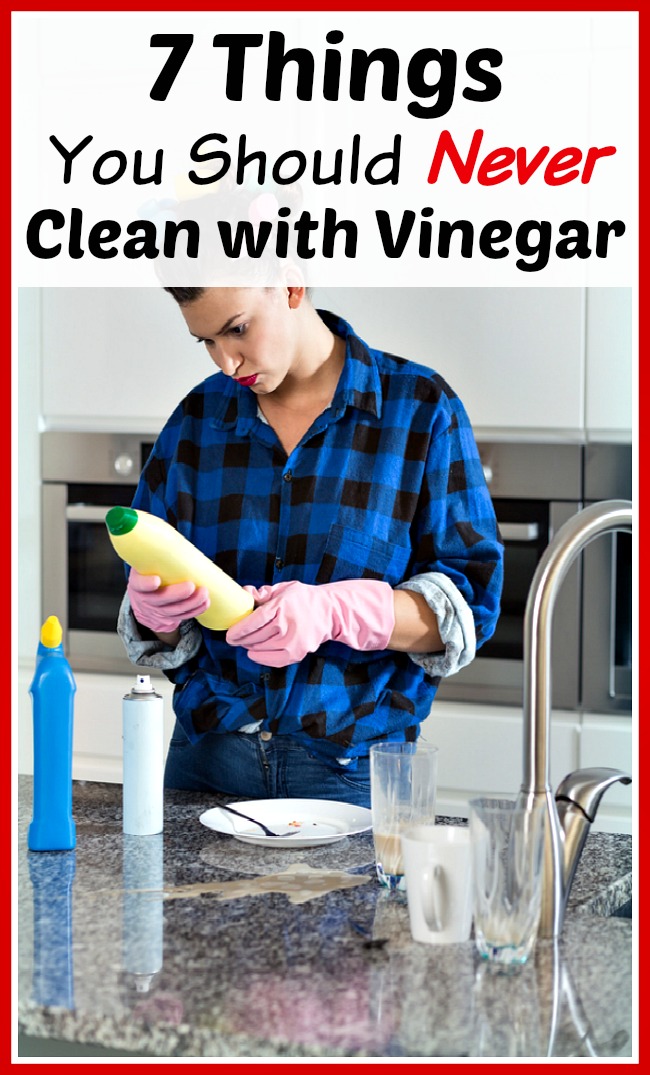 7 Things You Should Never Clean with Vinegar- Vinegar is a wonderful all-natural cleaner ingredient, but it does react badly with some surfaces. Here are 7 things you should never clean with vinegar! | homemade cleaner, eco-friendly cleaner, cleaning with vinegar