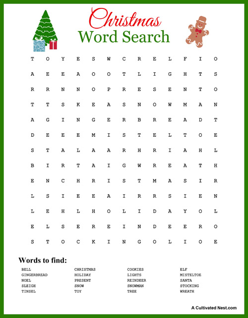 Free Printable Christmas Word Searches for Kids (and Adults!)- Keep your kids busy this Christmas with these fun free printable Christmas word searches! Even adults will enjoy doing these! | kids' activity, Christmas activity, holiday kids' activity