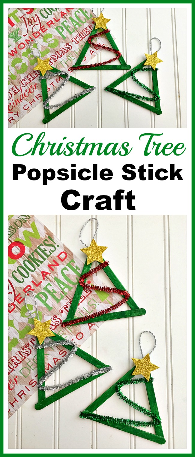 This Christmas tree popsicle stick craft is an easy and fun DIY Christmas ornament project! It's a great holiday activity for kids of all ages! | Christmas craft, homemade Christmas ornament, ornament craft, Christmas kids craft