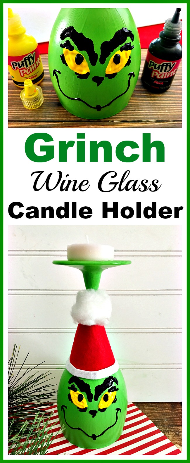 Grinch Wine Glass Candle Holder Christmas Holiday Craft