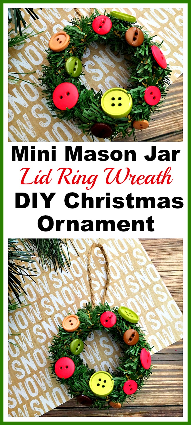 Want to make a fun DIY Christmas tree ornament with your kids? Then you have to put together this cute mini Mason jar lid ring wreath ornament! | Christmas craft, holiday DIY, mini wreath ornament