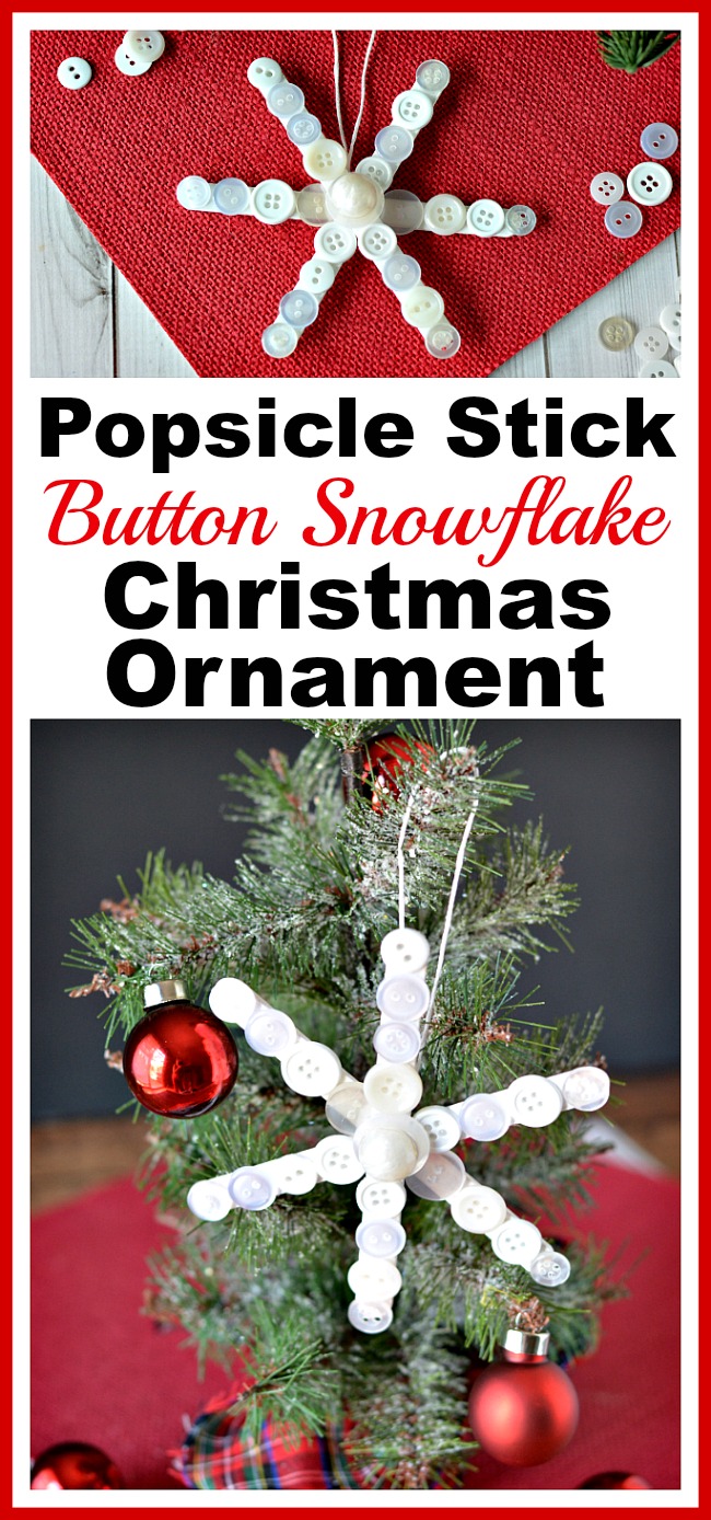 Popsicle Stick Button Snowflake- Homemade Christmas Tree Ornament