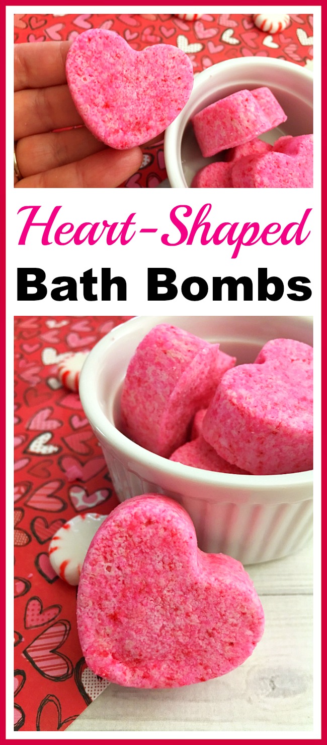 Heart-Shaped Bath Bombs- These cute DIY heart-shaped bath bombs would make lovely gifts for Valentine's Day, Mother's Day, or birthdays! And they're so quick and easy to make! | pink, homemade, handmade, homemade gift, handmade Christmas gift, handmade Valentine's Day gift, homemade beauty product, DIY beauty, #diy, #ValentinesDay #bathBomb #beauty