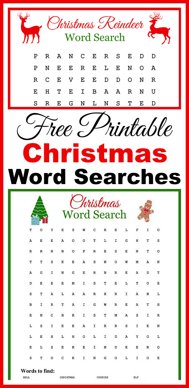 Free Printable Christmas Word Searches for Kids (and Adults!)- Keep your kids busy this Christmas with these fun free printable Christmas word searches! Even adults will enjoy doing these! | kids' activity, Christmas activity, holiday kids' activity