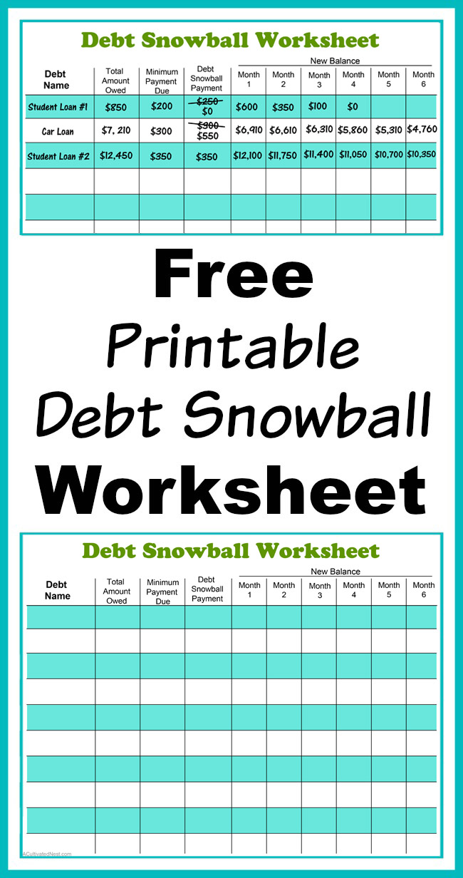 Free Printable Debt Snowball Worksheet- Perhaps the best way to pay down your debt is with the debt snowball method! Use my free printable debt snowball worksheet to get started! | paying down debt, debt free, debt repayment, budgeting, frugal living