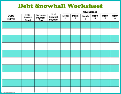 Debt Snowball Free Debt Payoff Worksheet- Perhaps the best way to pay down your debt is with the debt snowball method! Use my free printable debt snowball worksheet to get started! | paying down debt, debt free, debt repayment, budgeting, frugal living