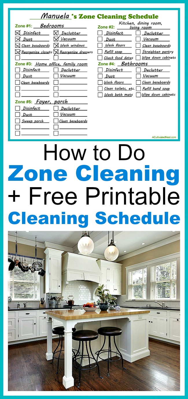 How to Do Zone Cleaning + Free Printable- Zone cleaning can be a great way to easily keep your home clean! Find out how to do zone cleaning, and get my free printable zone cleaning schedule! | cleaning tips, easily keep your home clean, clean quickly, homemaking tips, blank cleaning schedule, print out a cleaning schedule, printable cleaning schedule, cleaning techniques