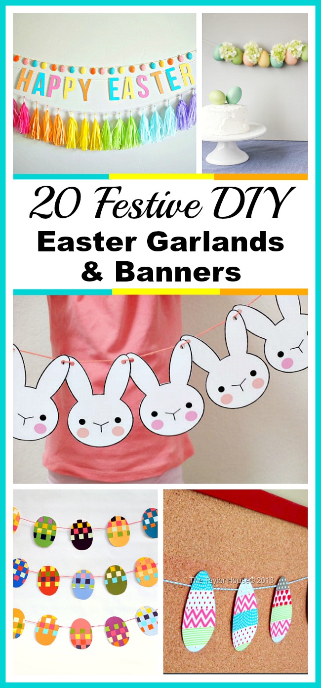 20 Festive DIY Easter Garlands and Banners- You can decorate your home for Easter the frugal way by making one of these DIY Easter garlands and banners! There are many different kinds to choose from. and they're all so easy to make! | Easter decorations, printable decor, rabbit, bunny, eggs, seasonal decor, #DIY #craft #spring #Easter