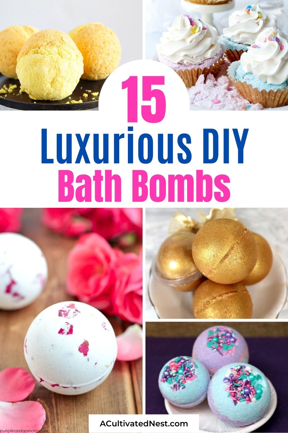 15 Luxurious DIY Bath Bombs- Take a luxurious relaxing bath with one of these homemade bath bombs! These bath bombs are easy to make, and also make wonderful DIY gifts! | homemade beauty products, DIY gift ideas, spa, relax, homemade gift ideas, DIY beauty, handmade gift #homemadeGifts #bathBombs #crafting #homemadeBeautyProducts #ACultivatedNest