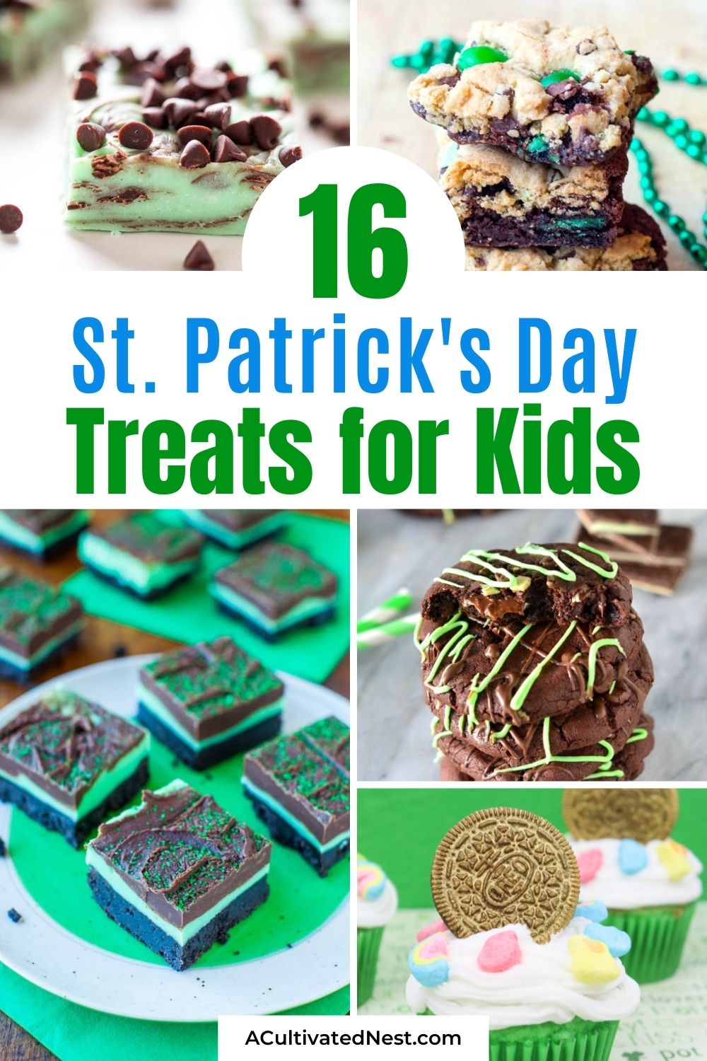 16 Delicious St. Patrick's Day Treats for Kids- Your kids can have some fun treats this St. Patrick's Day, too, with some alcohol-free desserts with fun green coloring! Check out these great St. Patrick's Day recipes for inspiration! | #greenFood #dessertRecipes #StPatricksDay #SaintPatricksDay #greenDesserts #dessertRecipes #ACultivatedNest