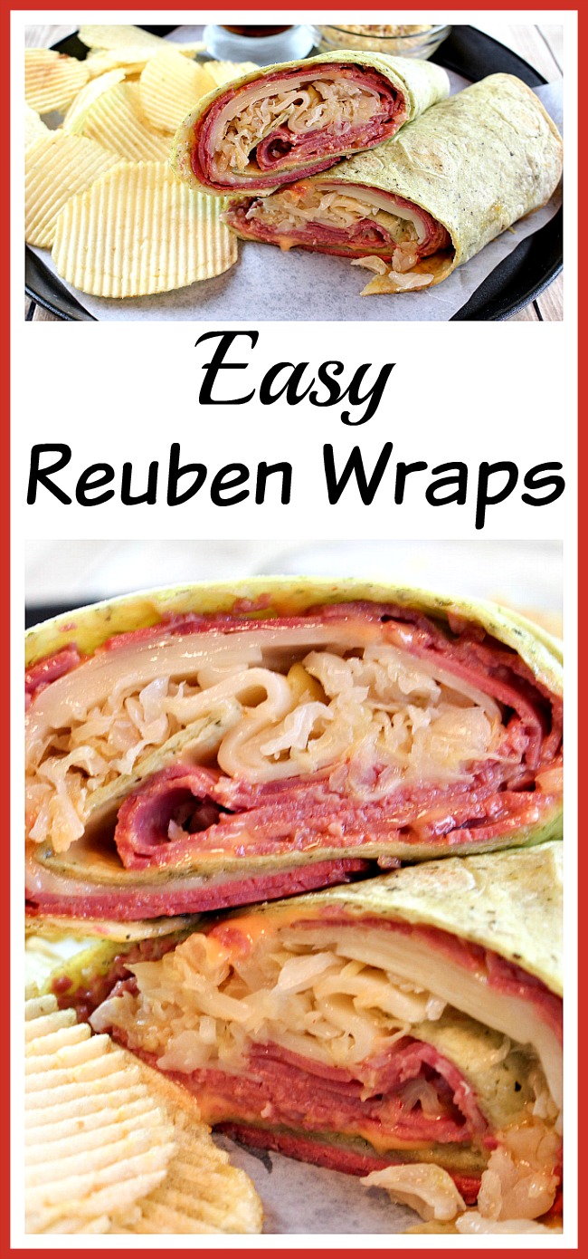 Reuben Wraps- These easy Reuben wraps are a wonderful lunch or quick dinner recipe, and have all the flavor of a delicious Reuben sandwich! They're a great way to use up any corned beef you have left over from St. Patrick's Day! | easy recipe, food, Saint Patrick's Day, quick recipe, leftovers