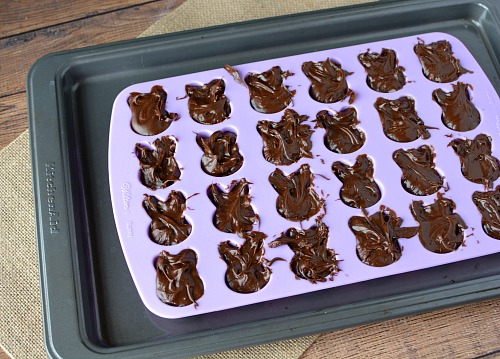 Easy No-Bake Chocolate Bunny Treats- If you want a quick and chocolaty spring/Easter dessert, you have to make these easy no-bake chocolate bunny treats! These would be great for a party! | dessert, recipe, food, rabbit, bunny silhouette, sprinkles, colorful, Easter, spring, easy recipe, quick recipe, cute