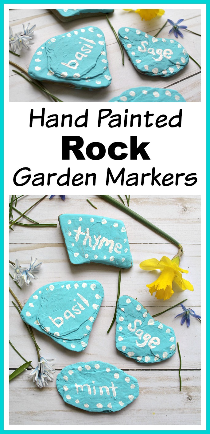 DIY Hand Painted Rock Garden Markers- Stop using boring plain garden markers! You can identify your plants and make your garden beautiful with these DIY hand painted rock garden markers! | gardening ideas, garden decor, garden decorations, herb markers, garden DIY, stone garden markers, summer DIY, spring DIY, easy craft