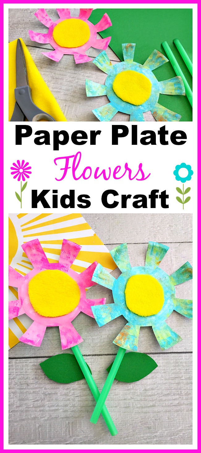 Paper Plate Flowers Kids Craft- Keep your kids busy this spring with this adorable paper plate flowers kids craft! Its so easy for kids to customize the flowers and make them their own! | craft for kids, DIY project, easy DIY, spring craft, inexpensive craft, frugal craft, paper plate craft, colorful, bright