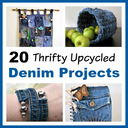 20 Thrifty Upcycled Denim Projects- For some fun and frugal ways to recycle your old jeans and denim clothes, check out these upcycled denim projects! Many of these crafts would make great DIY gifts! | ways to use old jeans, how to use up old jeans, handmade gift, homemade gift, easy sewing, beginner sewing, repurpose, recycle, upcycling #upcycling #diyGift #beginnerSewing #DIY #ACultivatedNest