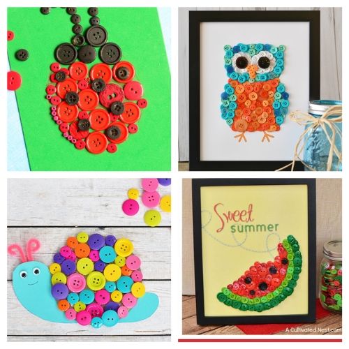 24 Fun Button Crafts for Kids - An easy way to keep kids busy at any time of year is with these fun button crafts for kids! These projects are inexpensive, not messy, and turn out great! | #ACultivatedNest