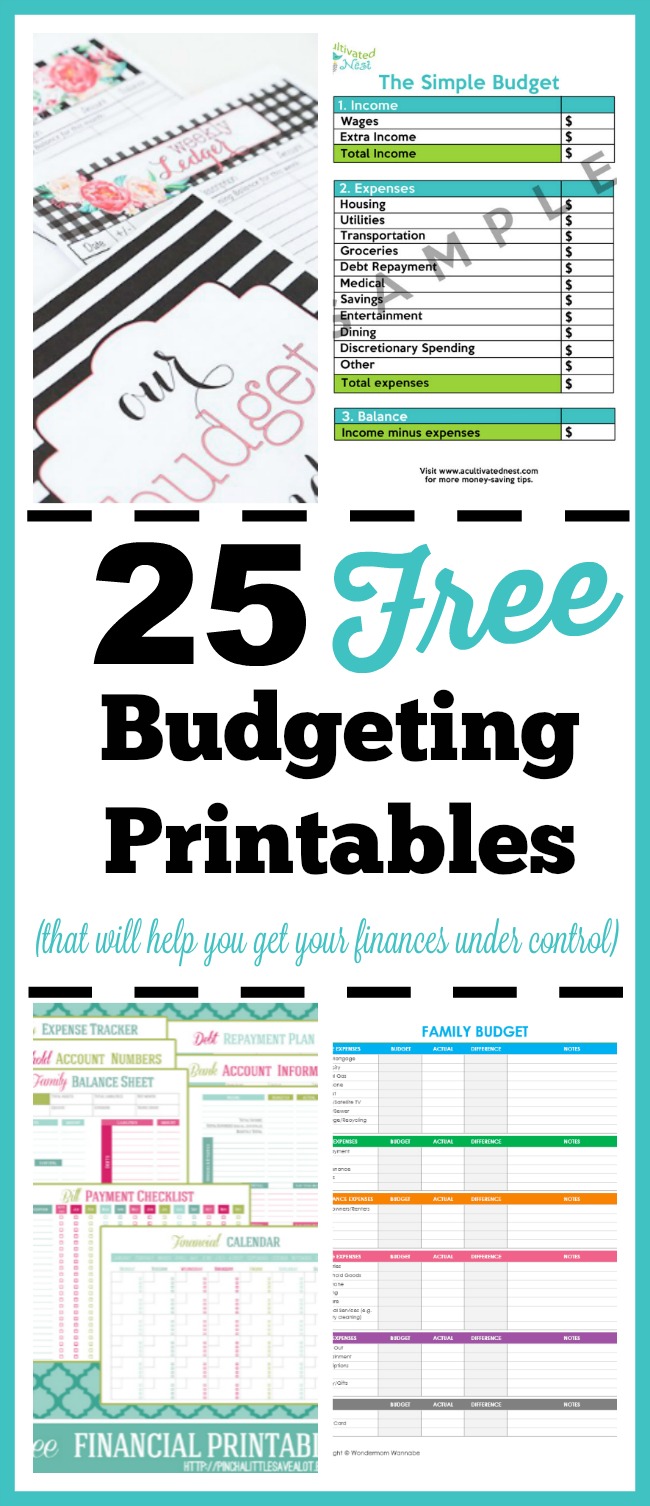 25 Free Budgeting Printables - Get better at budgeting and take control of your finances by using these free printable budget forms! | Living on a budget, frugal living, budget binder, free printables, money saving tips, meal planning, financial printables #frugalLiving #moneySavingTips #budgetBinder #freePrintables #ACultivatedNest