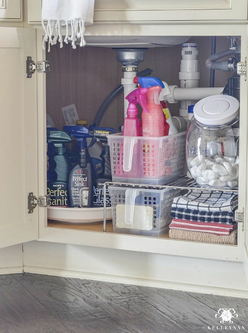 10 Under-Sink Organizing Hacks- Tired of it being messy and disorganized underneath your kitchen sink? Then you need to check out these 8 genius under-sink organizing hacks! | kitchen organizing ideas, #organization #organizingTips #kitchenOrganization #homeOrganization #ACultivatedNest