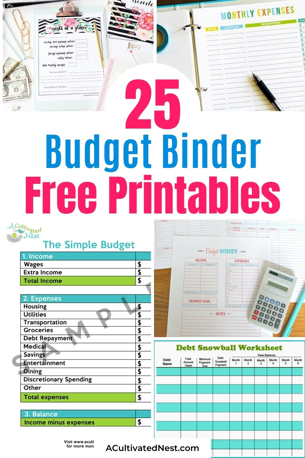 25 Stampe gratuite per il bilancio - Se vuoi iniziare a tenere traccia delle tue finanze, hai bisogno di un bilancio! Questi fogli di lavoro stampabili gratuiti sul budget sono un ottimo modo per iniziare! | Living on a budget, frugal living, budget binder, financial printables #freePrintables #budget #moneySavingTips #financialPrintables #ACultivatedNest