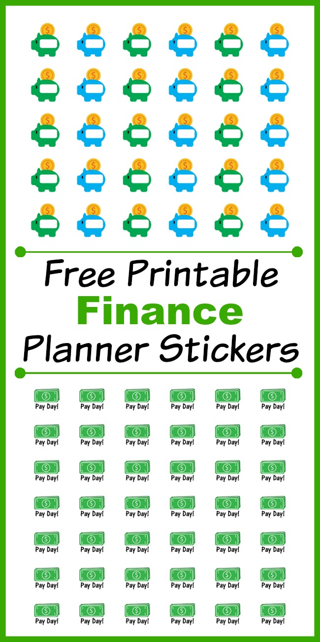 Free Printable Finance Planner Stickers- You can add color to your planner and better organize your life with these "Pay Day!" and piggy bank free printable finance planner stickers! | saving reminder, financial stickers, digital download, cute stickers, money stickers, green, blue, budgeting, personal finance, Erin Condren Life Planner, MAMBI Happy Planner, Filofax, LifePlanner