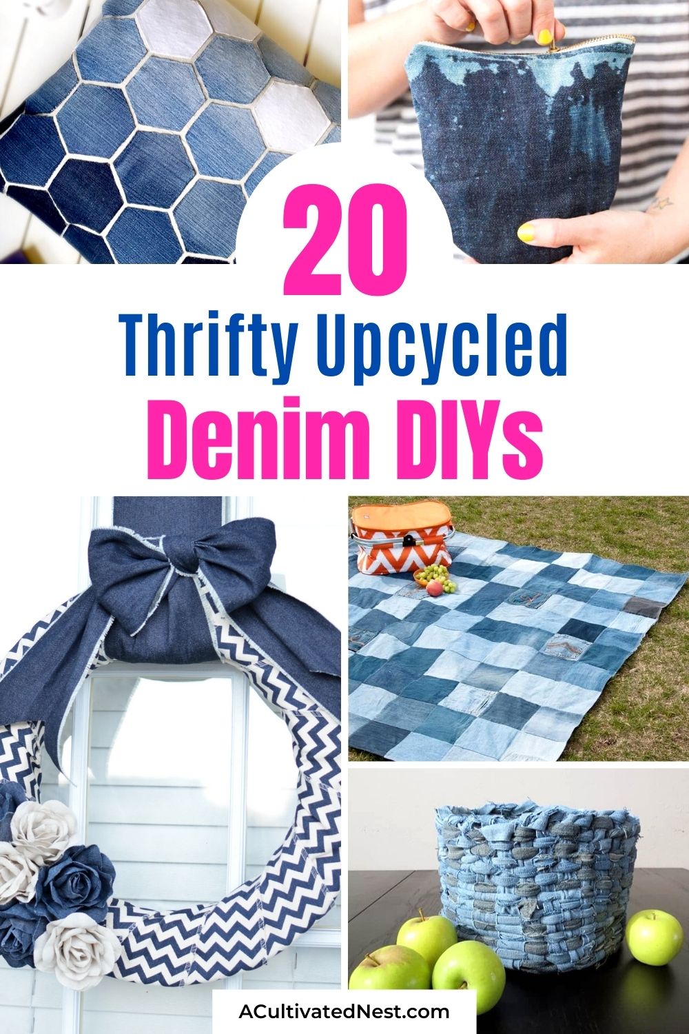 20 Thrifty Upcycled Denim Projects- If you have old jeans or torn denim clothes, don't throw them out! Instead, give them new uses with these thrifty upcycled denim projects! Many of these denim repurposing DIYs would make great homemade gifts! | ways to use old jeans, how to use up old jeans, handmade gift, easy sewing, beginner sewing, repurpose, recycle, #upcycling #handmadeGift #sewing #craft #ACultivatedNest