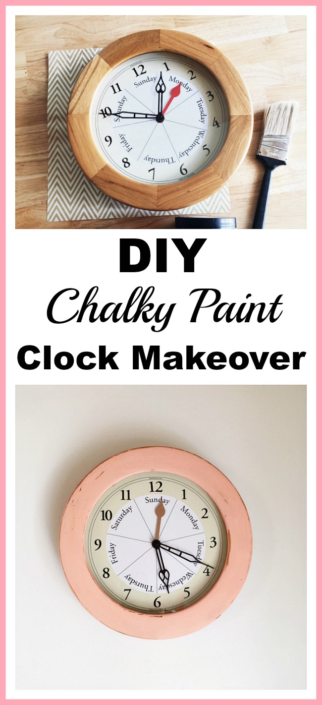 DIY Chalky Paint Clock Makeover- Get an inexpensive new decor item for your home by taking a thrift store clock and updating it with a simple DIY chalky paint clock makeover! | thrift store DIY, thrift store makeover, painting, homemade chalky paint, easy painting projects, weekend DIY projects, home decor, make your own chalk paint