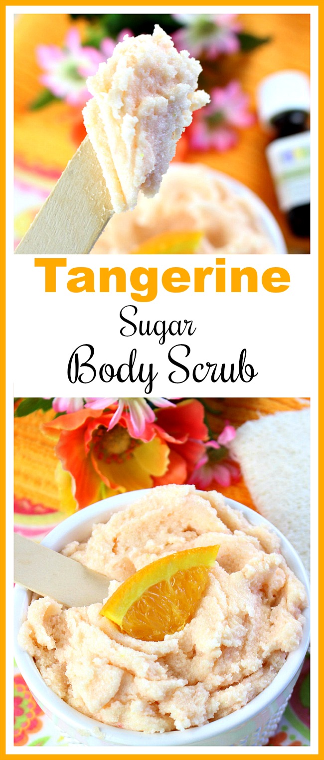 Tangerine Sugar Body Scrub- Love citrus? Why not use this delightfully citrus scented Tangerine Sugar Body Scrub! It leaves your skin wonderfully moisturized! | homemade beauty products, bright, orange, summer, refreshing, homemade, DIY, all-natural, DIY gift idea