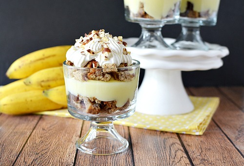 Banana Bread Parfaits + Homemade Banana Bread Recipe- You can't beat fresh, homemade banana bread! The only way to make it even better is to use it to make these delicious banana bread parfaits! | baking, food, dessert, snack, ways to use up brown bananas, use up old bananas, frugal baking