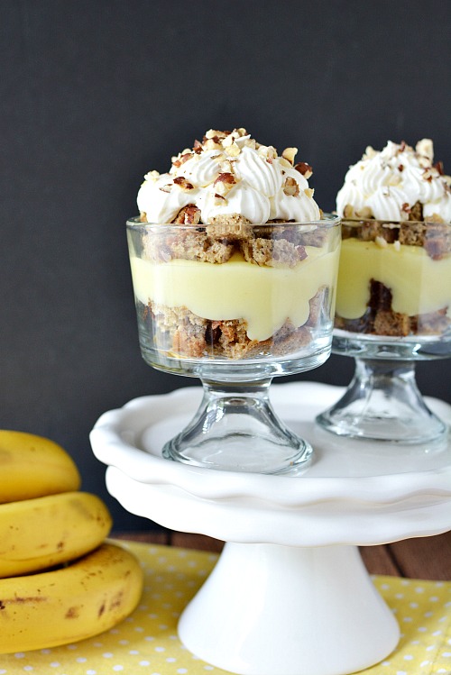 Banana Bread Parfaits + Homemade Banana Bread Recipe- You can't beat fresh, homemade banana bread! The only way to make it even better is to use it to make these delicious banana bread parfaits! | baking, food, dessert, snack, ways to use up brown bananas, use up old bananas, frugal baking