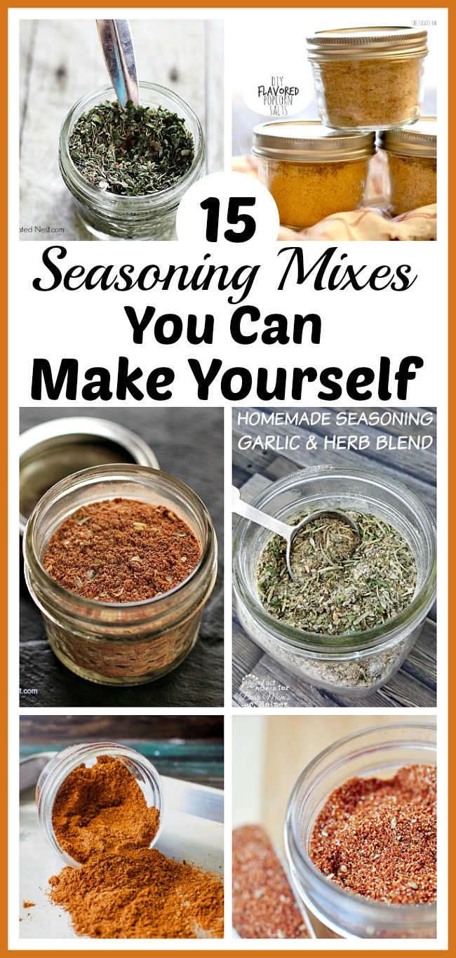 15 Seasoning Mixes You Can Make Yourself- Tired of the high price of commercial seasoning mixes? Check out these easy seasoning mixes you can make yourself to save money! | seasoning recipes, spice mix, burger seasoning, fajita seasoning, homemade Italian seasoning, chili seasoning, pumpkin pie spice, gingerbread spice mix