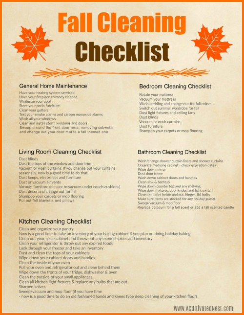 Free Printable Autumn Cleaning Schedule- Spring cleaning gets a lot of attention, but if you want to get ready for the holidays you need this fall cleaning checklist free printable! | room by room autumn cleaning schedule, #cleaning #freePrintable #printable #fall #cleaningTips #homemaking #cleaningChecklist #cleaningSchedule #ACultivatedNest