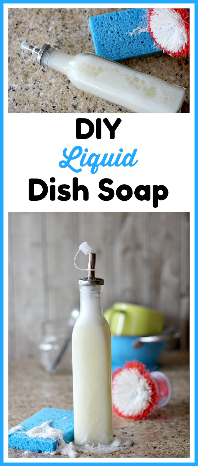 DIY Liquid Dish Soap- You don't need to use harmful chemicals to clean your family's dishes. Instead, make my easy, all-natural DIY liquid dish soap! | homemade soap, frugal living, how to make your own dish washing soap, essential oils