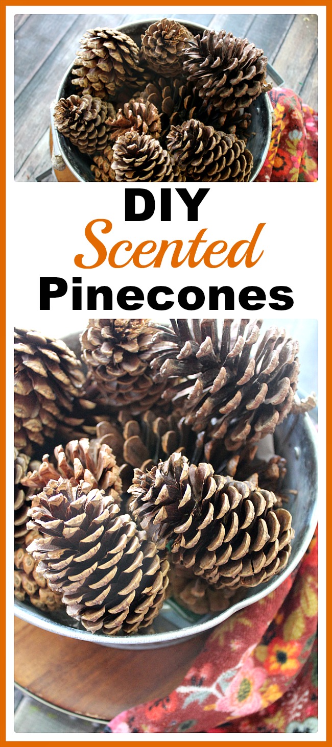 DIY Scented Pinecones- I love to make DIY scented pinecones to create a feast for the nose as well as the eyes and create that welcoming home scent throughout the holidays! | easy craft, homemade scented pinecones, fall decor, Christmas decor, winter decor, #pinecones