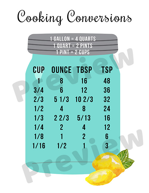 Free Printable Kitchen Cooking Conversions Chart- Halving and doubling recipes is part of being a frugal home cook. But it can be hard to do all of that math in your head! To help you out, here is a free printable kitchen cooking conversions chart! Tack it up in your kitchen, or keep it in your kitchen binder! | kitchen conversions, teaspoon, tablespoon, ounce, cup, pint, quart, gallon, #printable #freePrintable #kitchenBinder #cooking
