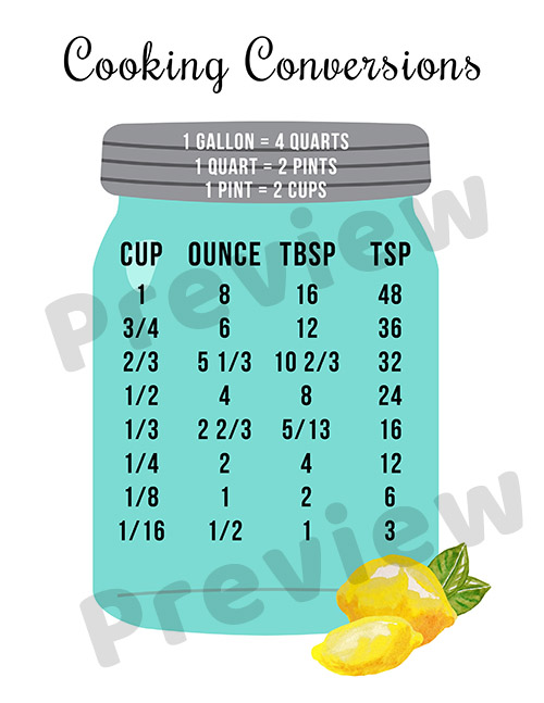 Kitchen Equivalent / Measurement Conversion Chart Mason Jar -    Conversion chart kitchen, Baking measurements, Cooking measurements