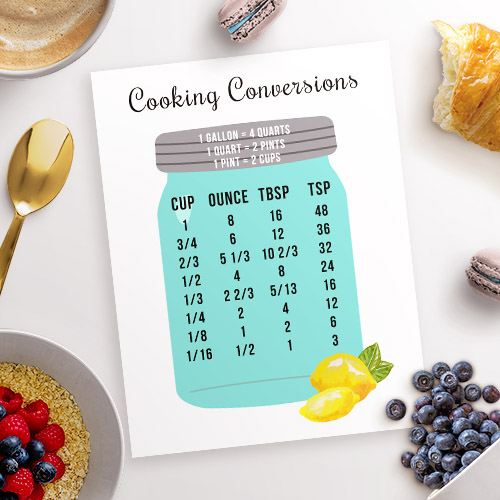 Free Printable Kitchen Cooking Conversions Chart- Halving and doubling recipes is part of being a frugal home cook. But it can be hard to do all of that math in your head! To help you out, here is a free printable kitchen cooking conversions chart! Tack it up in your kitchen, or keep it in your kitchen binder! | kitchen conversions, teaspoon, tablespoon, ounce, cup, pint, quart, gallon, #printable #freePrintable #kitchenBinder #cooking