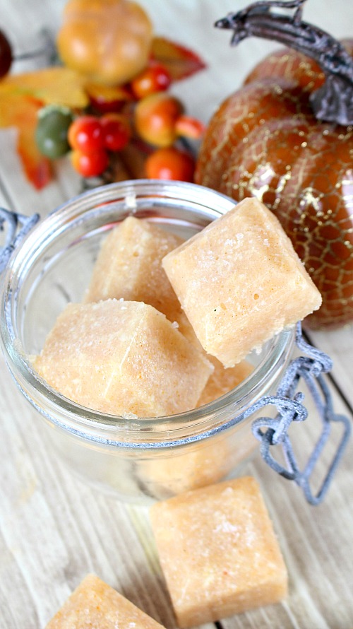 Exfoliating Pumpkin Spice Sugar Scrub Cubes- These exfoliating pumpkin spice sugar scrub cubes are such a wonderful way to pamper your skin this fall! They also make a great DIY gift! | autumn, easy, quick, homemade gift, #diy #sugarScrub #beauty #homemade