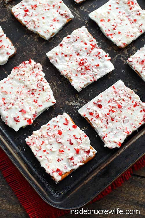 Candy Cane Pretzel Bark- For a sweet treat this Christmas, make some of these 15 classic candy recipes! There are so many delicious candies to choose from! | #ChristmasRecipes #candyRecipes #dessert #dessertRecipes #ACultivatedNest