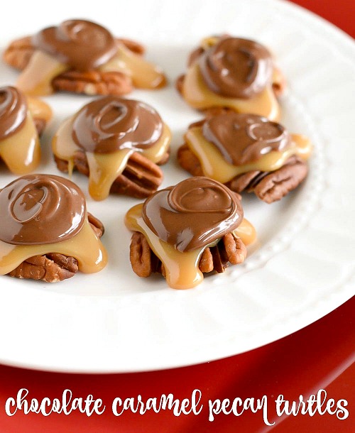 Chocolate Caramel Pecan Turtles- For a sweet treat this Christmas, make some of these 15 classic candy recipes! There are so many delicious candies to choose from! | #ChristmasRecipes #candyRecipes #dessert #dessertRecipes #ACultivatedNest