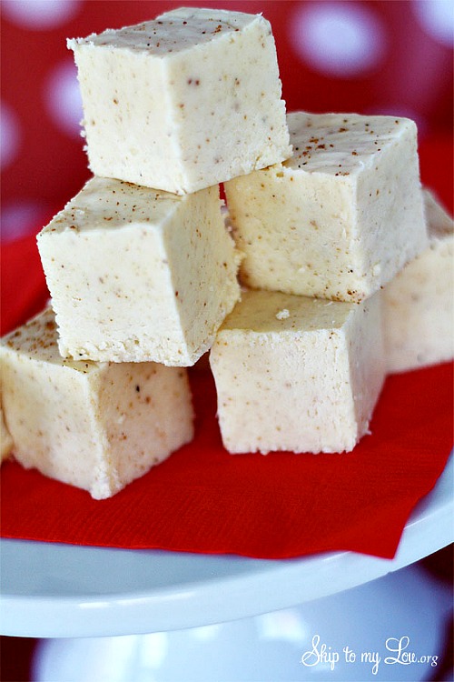 Eggnog Fudge- For a sweet treat this Christmas, make some of these 15 classic candy recipes! There are so many delicious candies to choose from! | #ChristmasRecipes #candyRecipes #dessert #dessertRecipes #ACultivatedNest