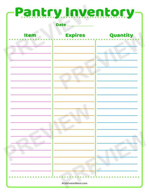 Free Printable Pantry Inventory- Taking an inventory of your family's food helps you get organized, prepare for emergencies, and save money! | home organization, homemaking tips, #printable #freePrintable #foodInventory #pantryInventory