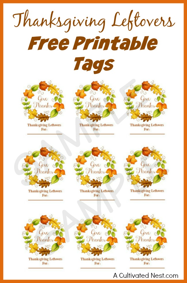 Thanksgiving Leftovers Free Printable Tags