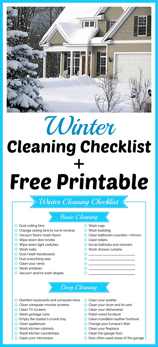 Winter Cleaning Checklist + Free Printable- You don't need to wait until spring to deep clean your home. Start cleaning now with my free printable winter cleaning checklist! #freePrintable #printable #cleaning #checklist