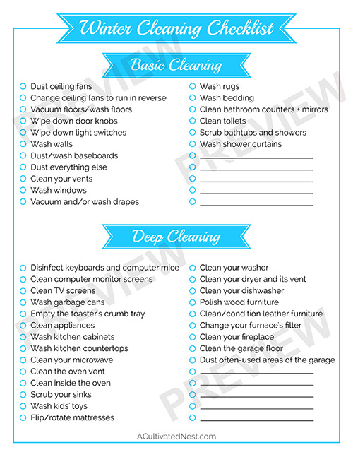 Seasonal Cleaning Checklist- These handy cleaning schedules will make keeping your home tidy easier! Many free printable cleaning schedules are included! | #freePrintables #cleaningSchedules #cleaningTips #printables #ACultivatedNest